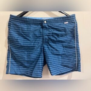 Nautica Men's Navy and White Striped Swim Trunks